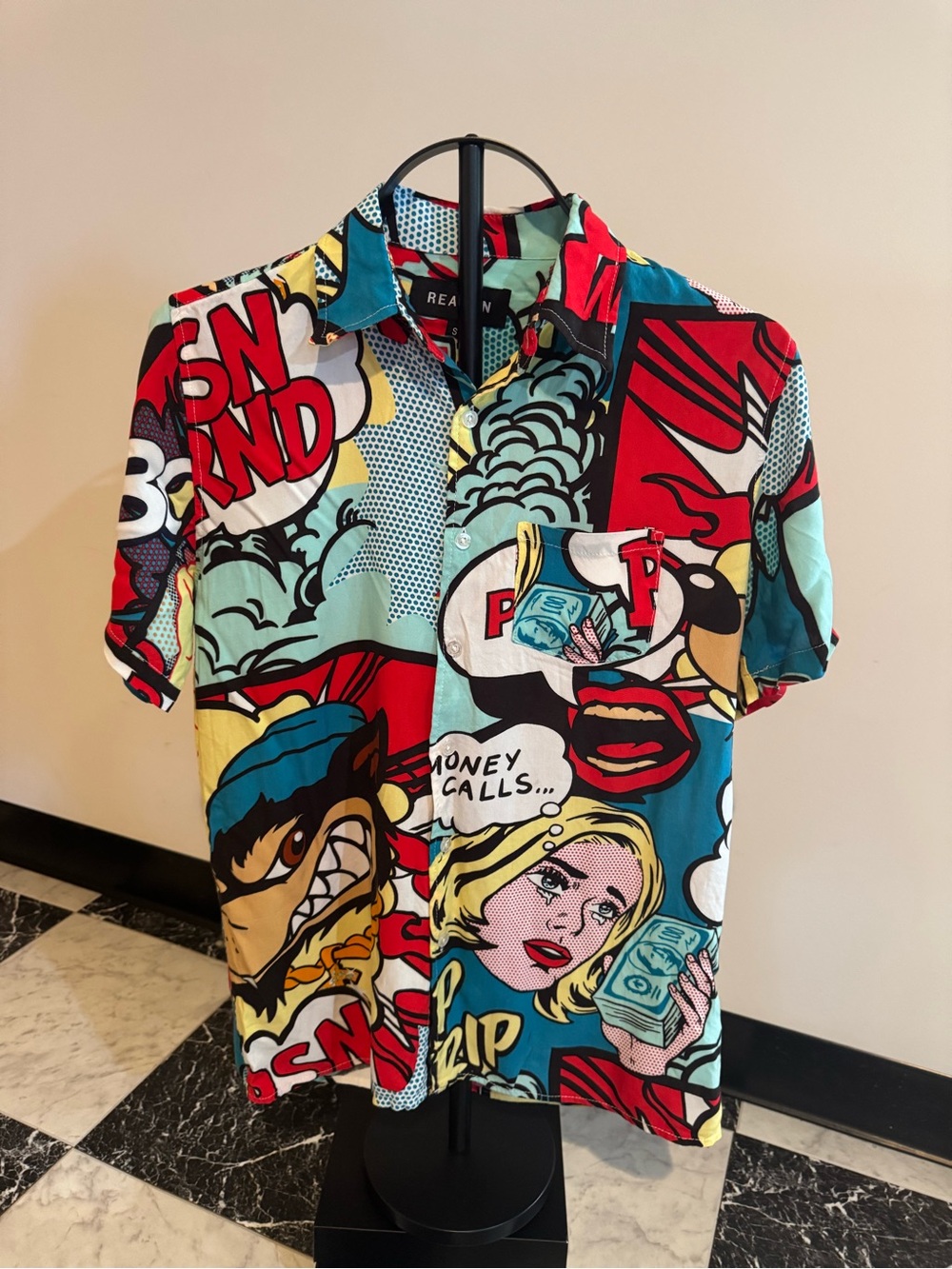 Reason Pop Art Comic Print Button Front Shirt Size Small Graphic Streetwear Y2K
